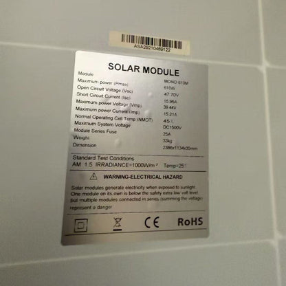 WuRi Monofacial 610w 620w Solar Panel 66 Half-Cell N-Type Single Glass Photovoltaic Module 132 Half-Cut TopCon Home Roof Off-Grid Solar Power Generation